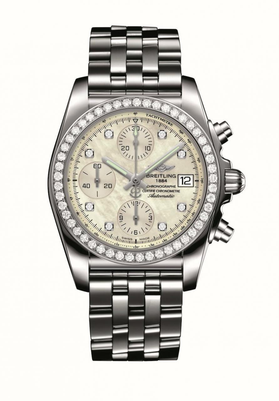 Breitling: Chronomat 38 SleekT mit Diamantlünette und Perlmuttzifferblatt