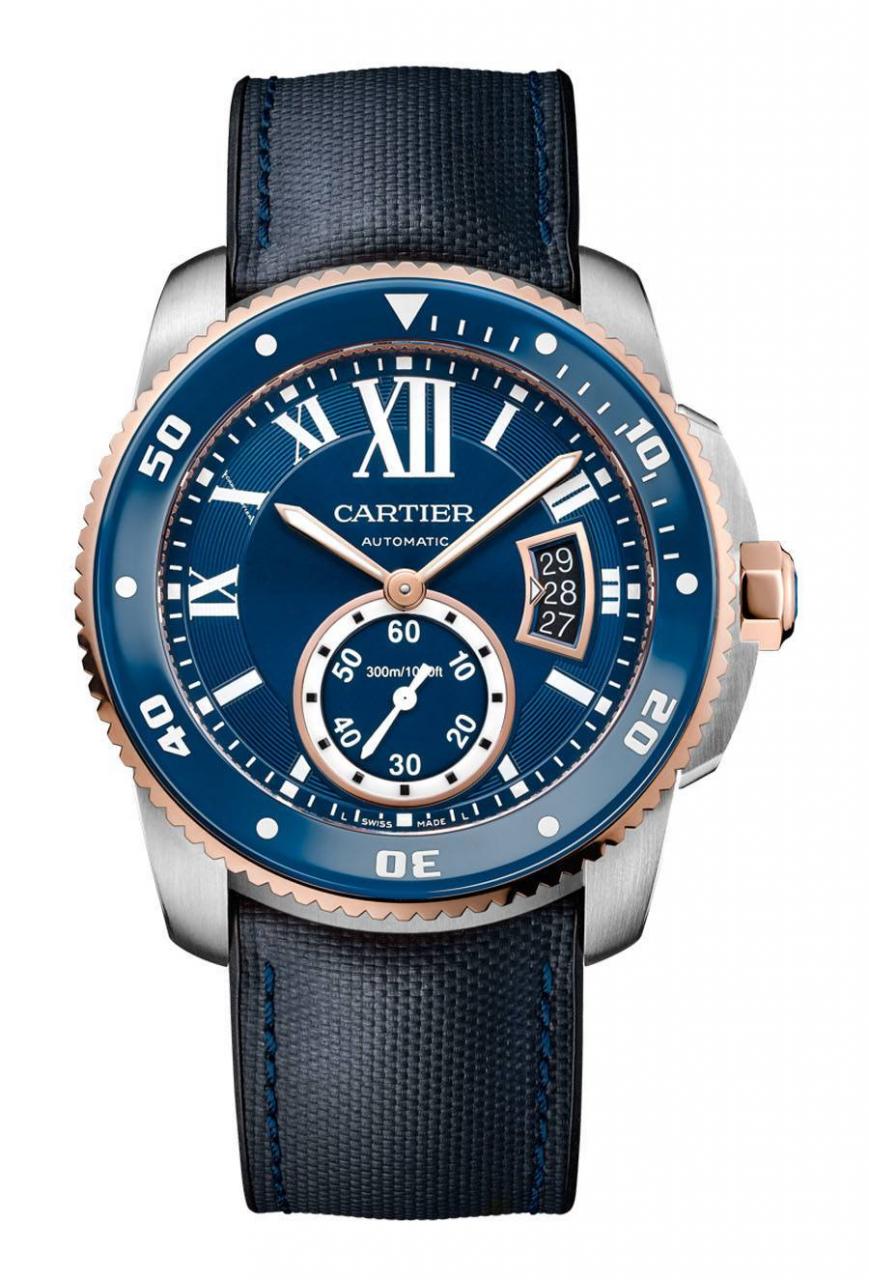Cartier: Calibre de Cartier Uhren Edelstahl Replik  Diver Blue in Rotgold und Edelstahl
